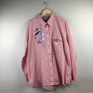 Las Olas Women’s 90’s/Y2K Embroidered Nautical Striped Hi/Low Button Shirt 1X